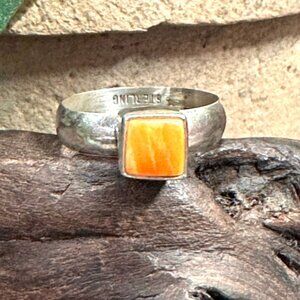 Vintage Sterling Silver Orange Spiny Oyster Ring Size 6
